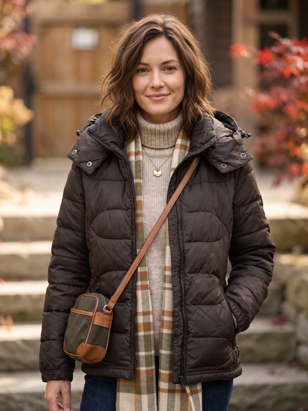 H&M Chocolate Brown Quilted Hooded Puffer Jacket Gorpcore Espresso